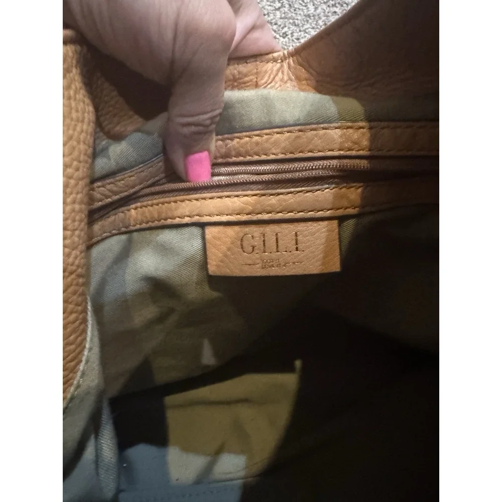 G.I.L.I Terracotta Orange‎ 100% Leather Large Hobo Shoulder Bag Purse Clasp